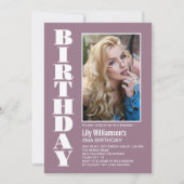 Any Age モダン Dustyバラホワイトフォト誕生日 招待状 (正面)