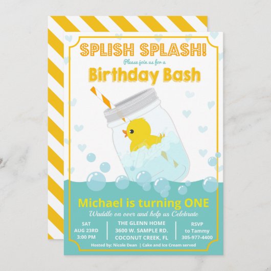 ANY AGE – ラバーダック誕生日招待状 招待状 (正面/裏面)