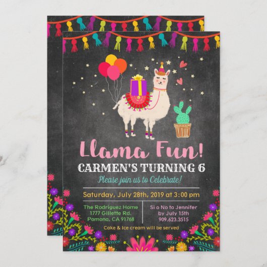 ANY AGE – ラマフローラ誕生日招待状 招待状 (正面/裏面)
