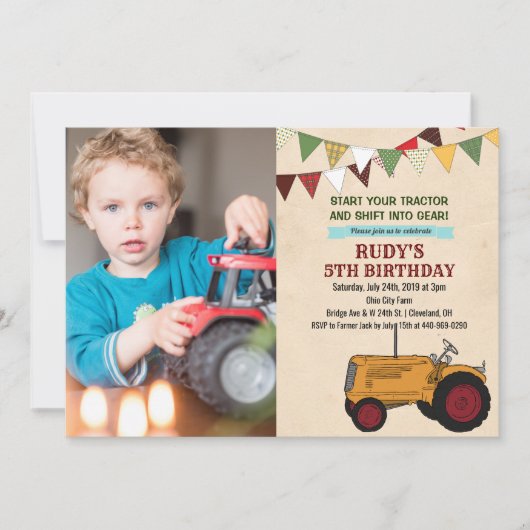 ANY AGE -ヴィンテージトラクター誕生日招待状 招待状 (正面)