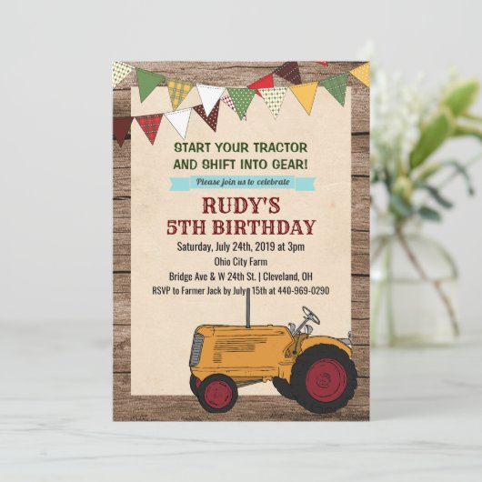 ANY AGE -ヴィンテージトラクター誕生日招待状 招待状 (スタンド正面)