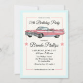 ANY AGE -ヴィンテージピンクカー誕生日パーティー 招待状 (正面)