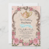 ANY AGE -ヴィンテージフローラティー誕生日招待状 招待状 (正面)