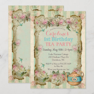 ANY AGE -ヴィンテージフローラティー誕生日招待状 招待状