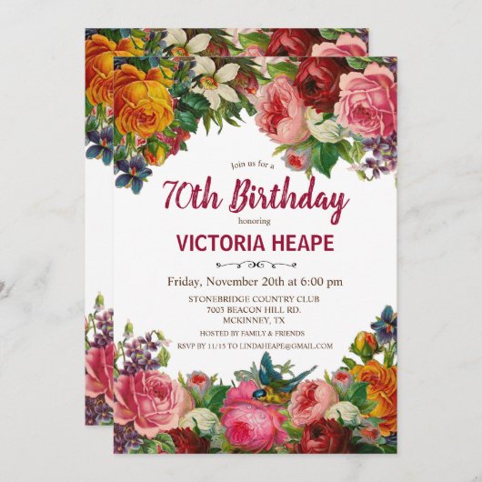 ANY AGE -ヴィンテージフローラ誕生日招待状 招待状 (正面/裏面)