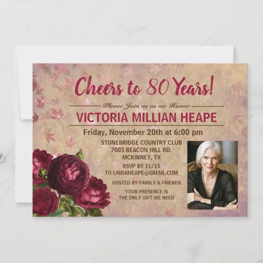 ANY AGE -ヴィンテージフローラ誕生日招待状 招待状 (正面)