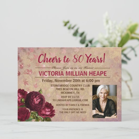 ANY AGE -ヴィンテージフローラ誕生日招待状 招待状 (スタンド正面)