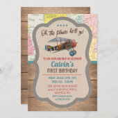 ANY AGE -ヴィンテージ飛行機ボーイ誕生日招待状 招待状 (正面/裏面)