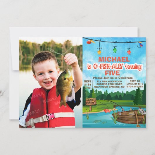 ANY AGE – 去った魚釣り誕生日招待状 招待状 (正面)