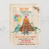 ANY AGE – 恐竜の火山誕生日招待状 招待状 (正面/裏面)