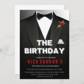 ANY AGE – 男性の誕生日パーティーTuxedo招待状 招待状 (正面/裏面)