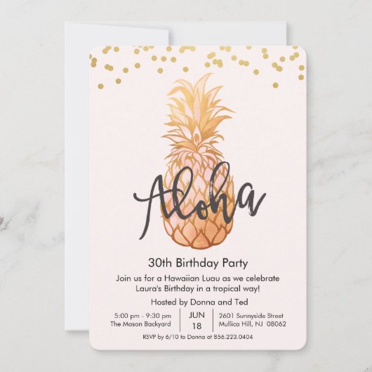 ANY AGE -誕生日アロハルアウ(ハワイ式宴会)パーティの招待状 招待状 (正面)