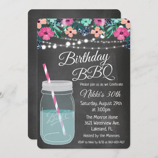 ANY AGE -誕生日BBQ Mason Jar招待状 招待状 (正面/裏面)