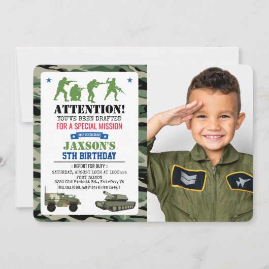 ANY AGE -軍隊誕生日フォト招待状 招待状 (正面)