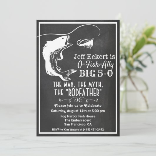ANY AGE -魚釣り誕生日Chalkboard招待状 招待状 (スタンド正面)