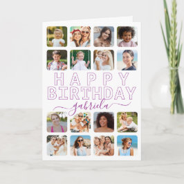 Any Age 16-Photo Collage誕生日カード – 紫の桃 カード