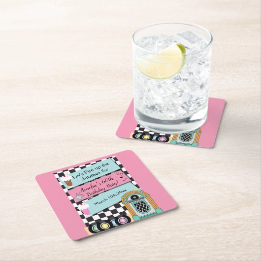 Any Age, 1950年代のダイナー誕生日招待状 スクエアペーパーコースター (インサイチュ)