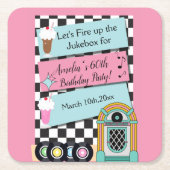 Any Age, 1950年代のダイナー誕生日招待状 スクエアペーパーコースター (正面)
