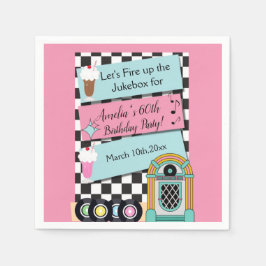 Any Age, 1950年代のダイナー誕生日招待状 スタンダードカクテルナプキン