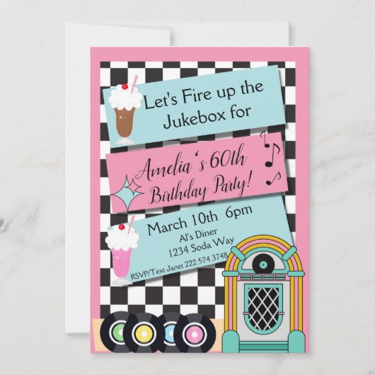 Any Age, 1950年代のダイナー誕生日招待状 招待状 (正面)