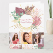 Any Age 3フォトコラージボホパーソナライズされた誕生日 カード (正面)