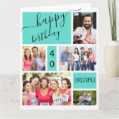 Any Age 5フォトコラージュターコイズカスタム誕生日 カード (正面)