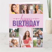 Any Age 8フォトコラージピンクパーソナライズされた誕生日 カード (正面)