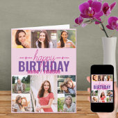 Any Age 8フォトコラージピンクパーソナライズされた誕生日 カード