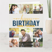 Any Age 8 Photo Collage Blueパーソナライズされた誕生日 カード (正面)