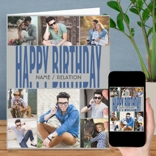 Any Age 8 Photo Collage Blue Gray誕生日カード カード