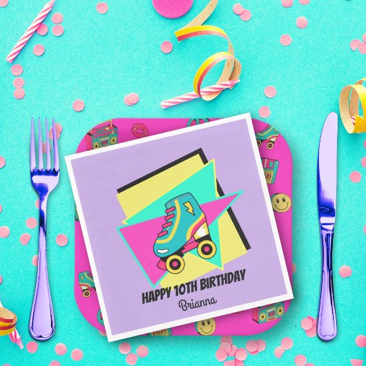 ANY AGE 90のレトロなローラースケッパーソナライズされたト スタンダードランチョンナプキン