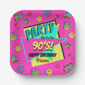 ANY AGE 90sレトロ誕生日パーティーピンクパーソナライズされた ペーパープレート (正面)
