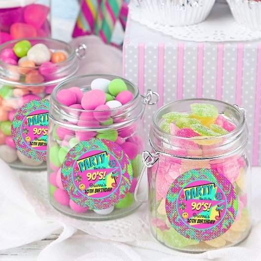 ANY AGE 90's birthday partyステッカーパーソナライズされた ラウンドシール