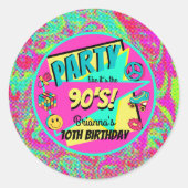 ANY AGE 90's birthday partyステッカーパーソナライズされた ラウンドシール (正面)