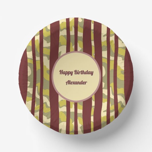 Any Age Adult Birthday Camo Stripes Pattern ペーパーボウル (正面)
