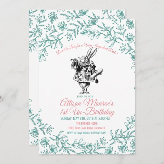 ANY AGE - Alice in Wonderland誕生日招待状 招待状 (正面/裏面)