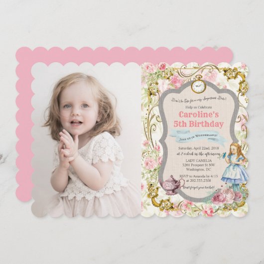 ANY AGE - Alice in Wonderland誕生日招待状 招待状 (正面/裏面)