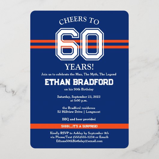 ANY AGE - ANY COLORSスポーツルック誕生日フォイルInv 箔招待状 (正面)