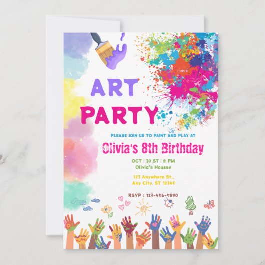 ANY AGE Art Party Paint Party Birthday  招待状 (正面)