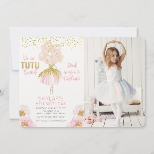 ANY AGE - Ballerinaフォト誕生日招待状 招待状 (正面)