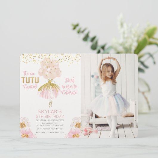ANY AGE - Ballerinaフォト誕生日招待状 招待状 (スタンド正面)