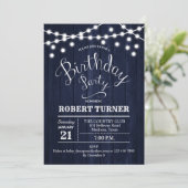 Any Age Birthday Party - 素朴 Navy Wood 招待状 (スタンド正面)
