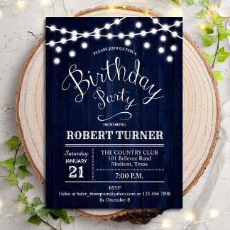 Any Age Birthday Party - 素朴 Navy Wood 招待状