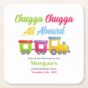 Any Age Birthday Party Chugga Choo カラフル Train スクエアペーパーコースター
