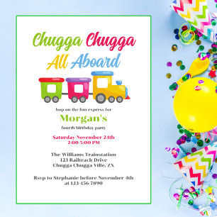 Any Age Birthday Party Chugga Choo カラフル Train 招待状