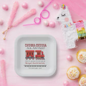 Any Age Birthday Party Cute Red Western Train ペーパープレート (パーティー)