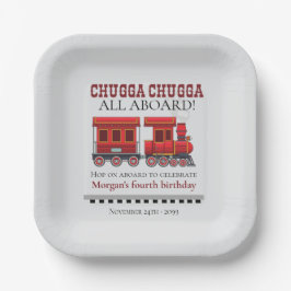 Any Age Birthday Party Cute Red Western Train ペーパープレート