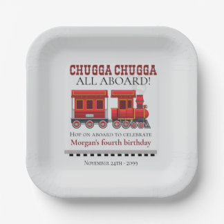 Any Age Birthday Party Cute Red Western Train ペーパープレート