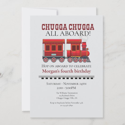 Any Age Birthday Party Cute Red Western Train 招待状 (正面)