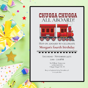 Any Age Birthday Party Cute Red Western Train 招待状